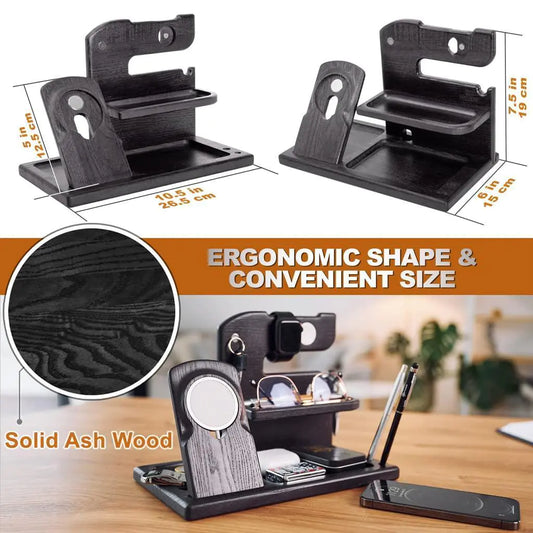 Wood Phone Docking Station Charger Xmas Gifts for Men or Dad for Husband
