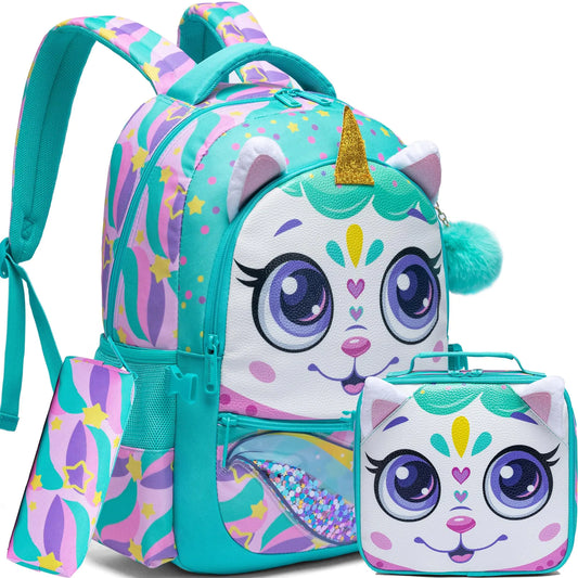 Meetbelify Backpacks for Girls School Bag Cute Girls Backpacks Ages 8-10 with Lunch Box Kids Bookbag Set Travel Backpack for Preschool Kindergarten Elementary Students Backpack to School Supplies